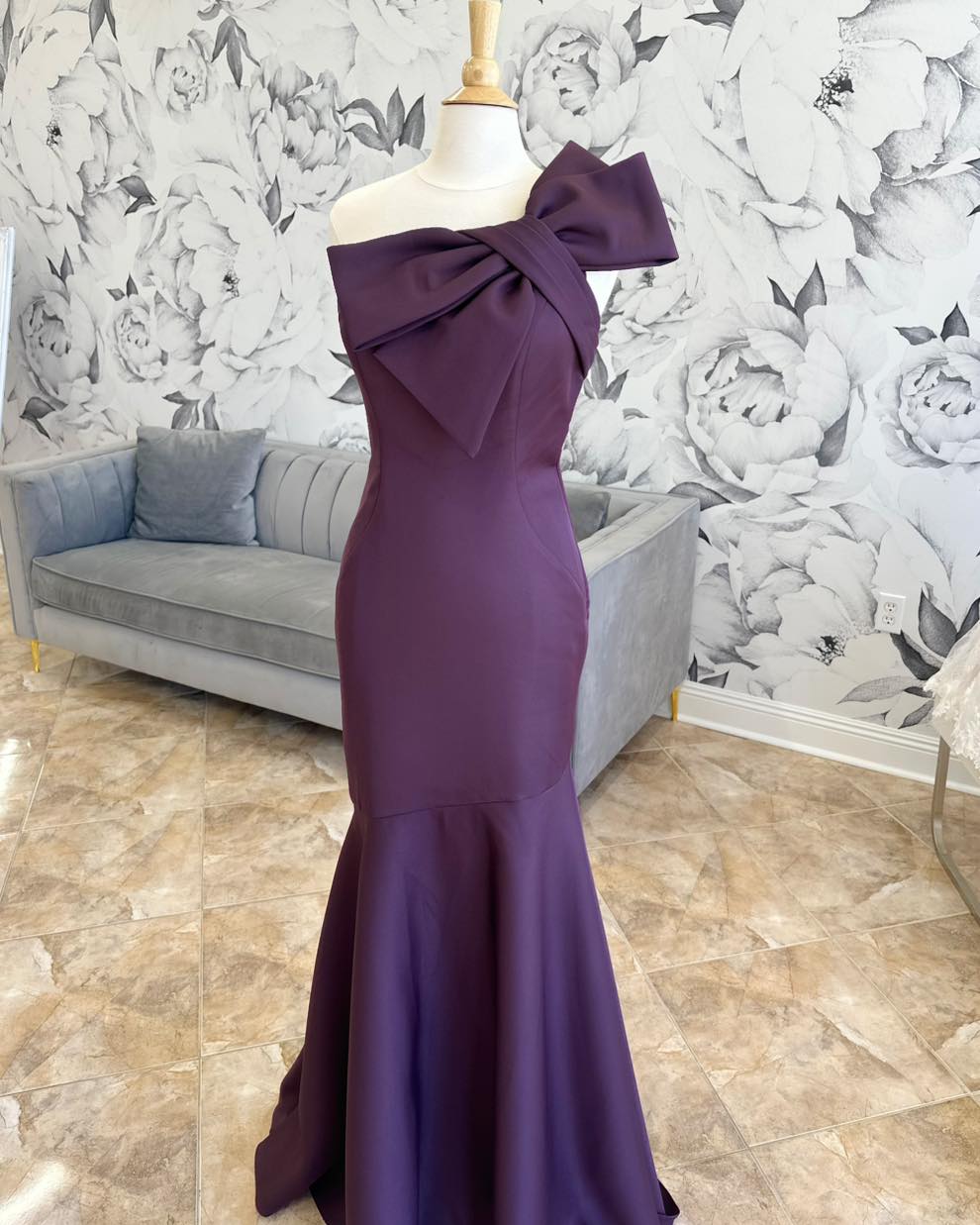 Bow One Shoulder Purple Mermaid Mother of the Bride Dress