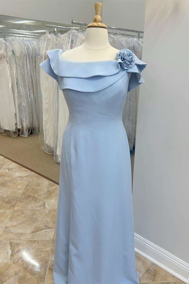Light Blue Flower Bow Tiered Neck Long Mother of the Bride Dress Dressesforparty Light Blue Flower Bow Tiered Neck Long Mother of the Bride Dress Dressesforparty