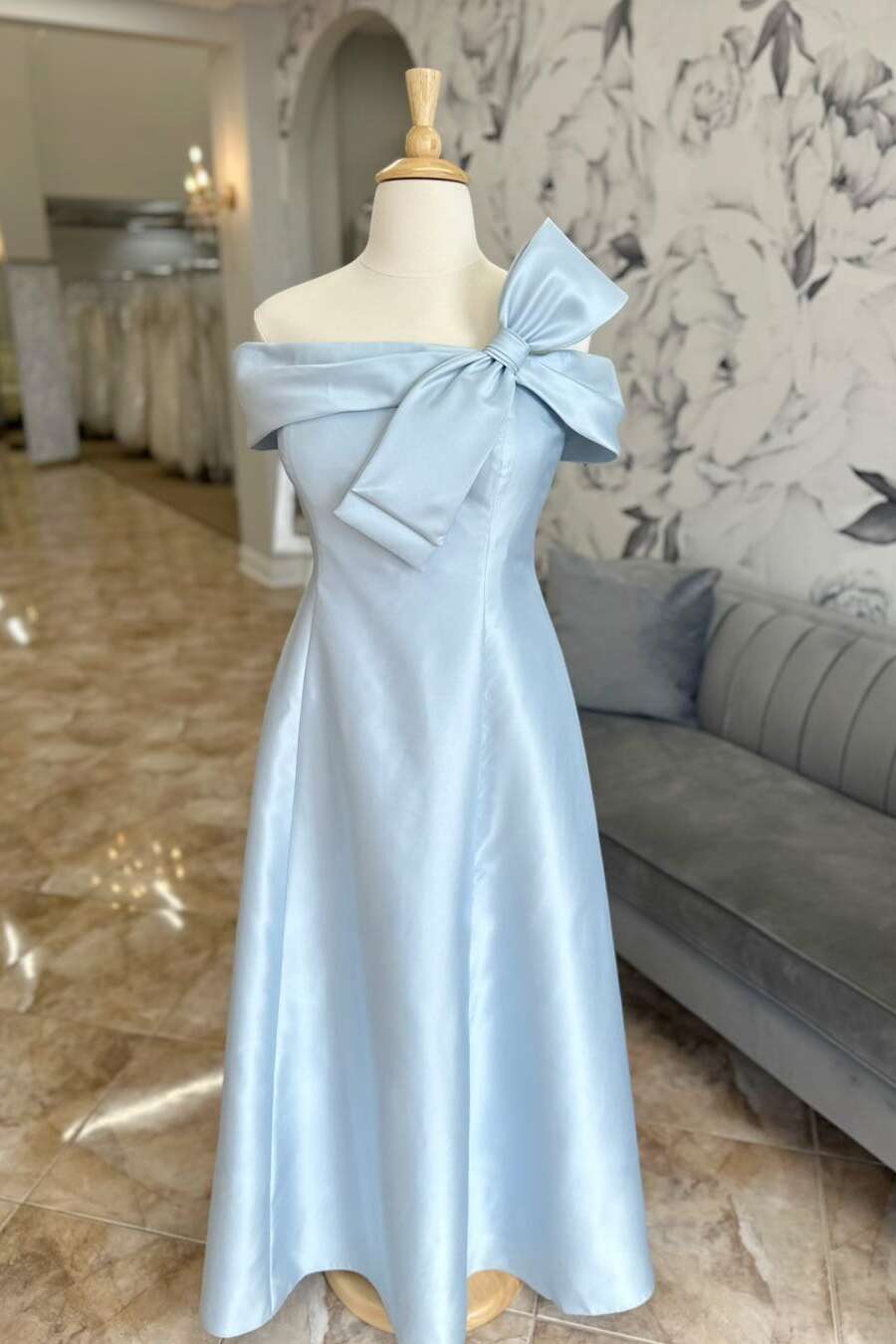 Strapless Light Blue Bow Neck Long Mother of the Bride Dress –  Dressesforparty