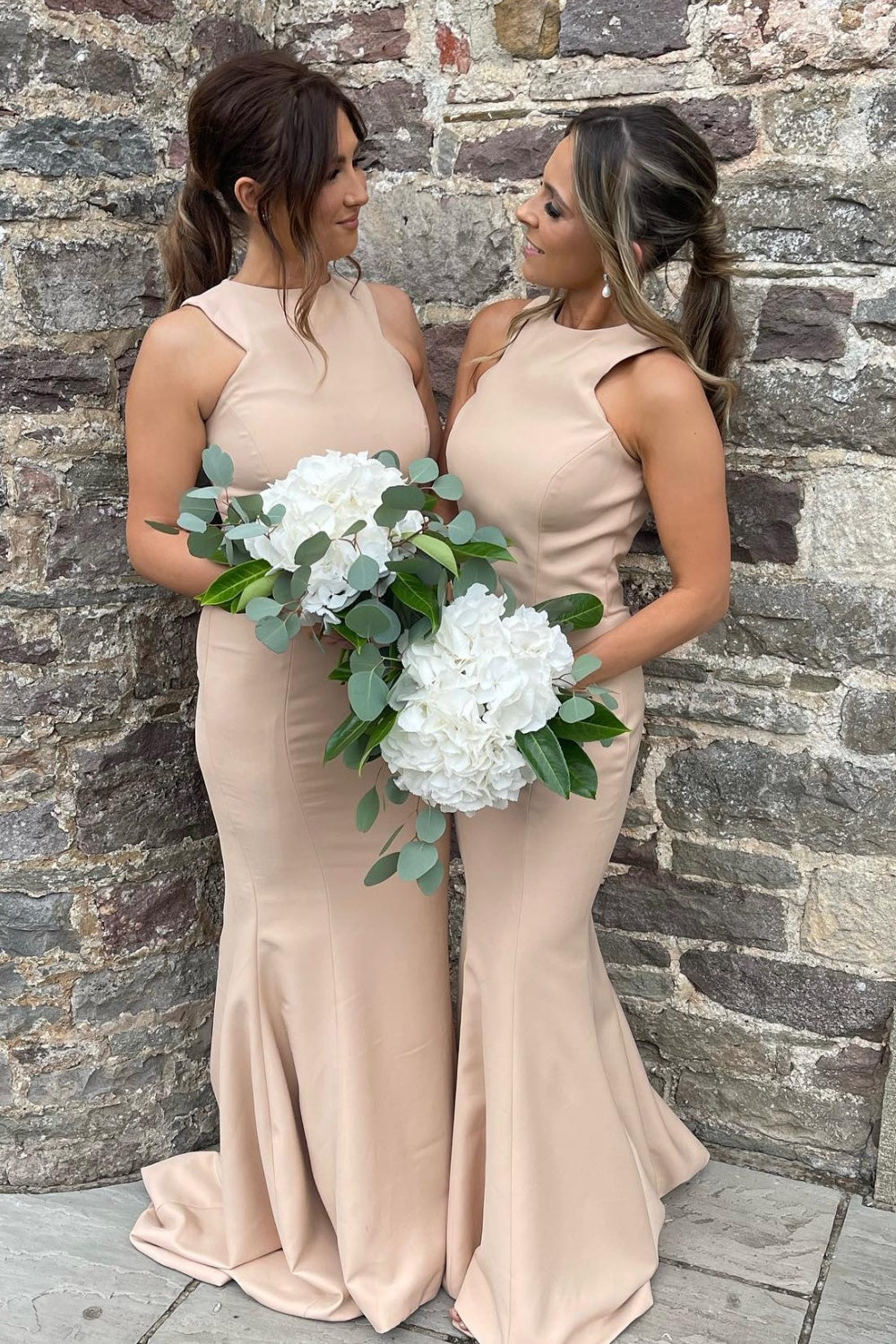 Crew Neck Nude Mermaid Length Bridesmaid Dress Dressesforparty Crew Neck Nude Mermaid Length Bridesmaid Dress Dressesforparty