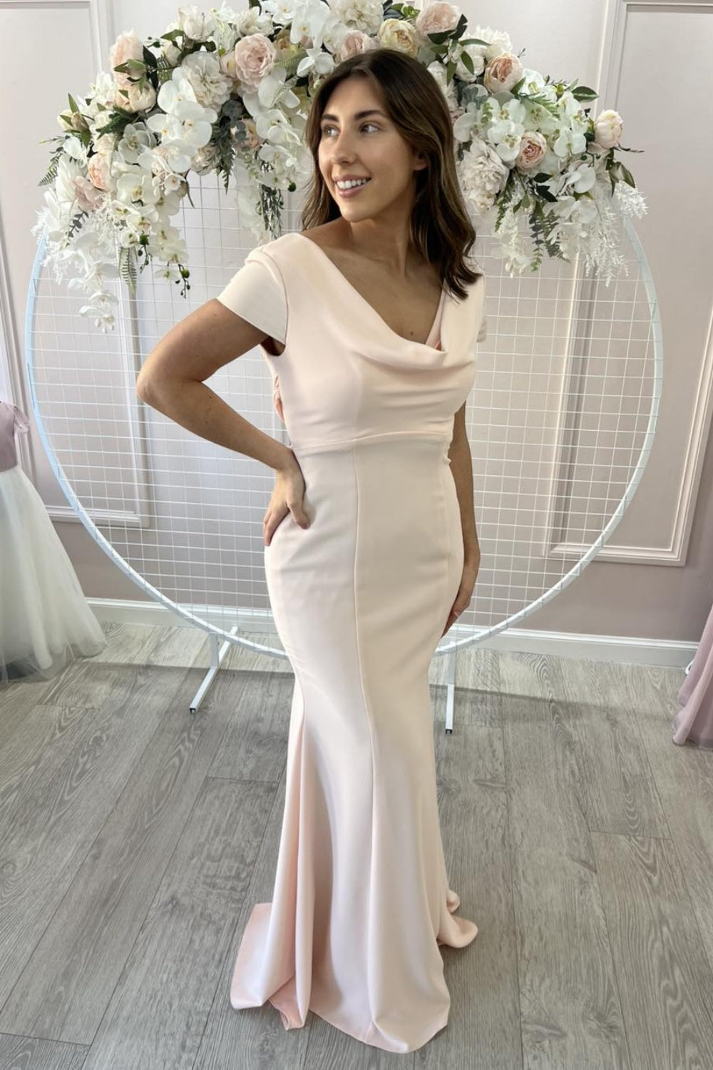 Cap Sleeves Pink Mermaid Long Bridesmaid Dress