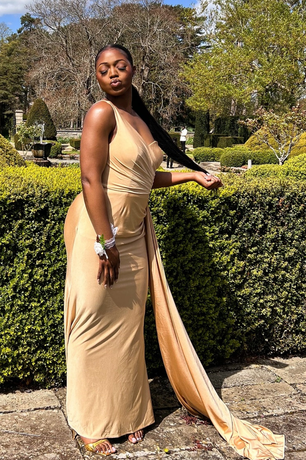 Champagne One Shoulder Mermaid Bridesmaid Dress with Train Dressesforparty Champagne One Shoulder Mermaid Bridesmaid Dress with Train Dressesforparty