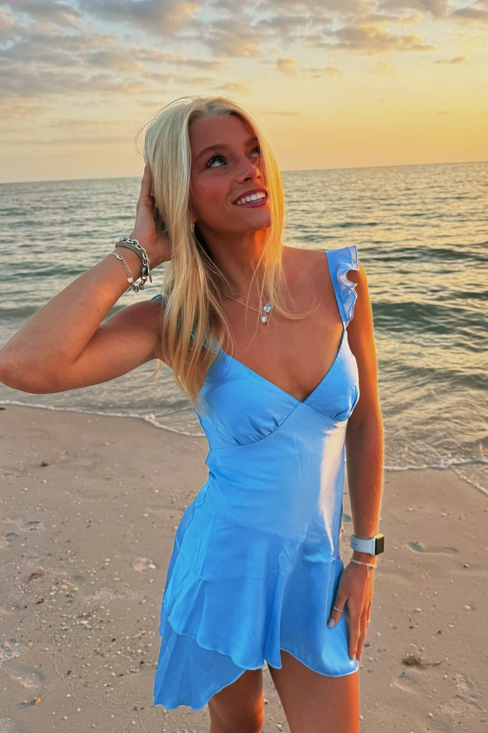 Blue Ruffle Straps A-line Homecoming Dress