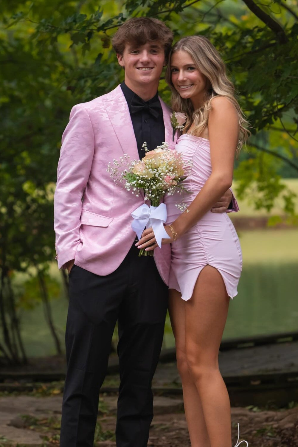 Pink Strapless Ruched Homecoming Dress with Slit Dressesforparty Pink Strapless Ruched Homecoming Dress with Slit Dressesforparty