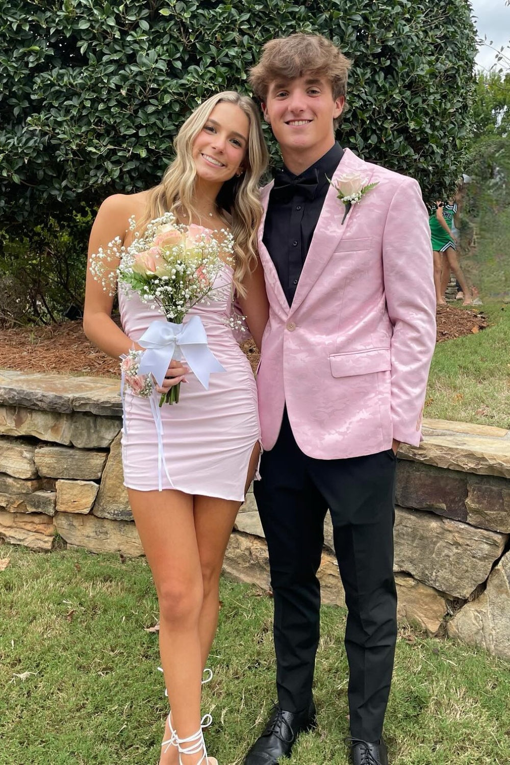 Pink Strapless Ruched Homecoming Dress with Slit Dressesforparty Pink Strapless Ruched Homecoming Dress with Slit Dressesforparty