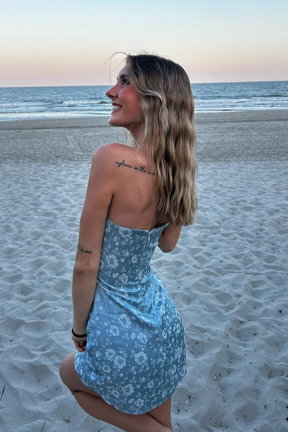 Strapless Blue Flower Print Tight Homecoming Dress Dressesforparty Strapless Blue Flower Print Tight Homecoming Dress Dressesforparty