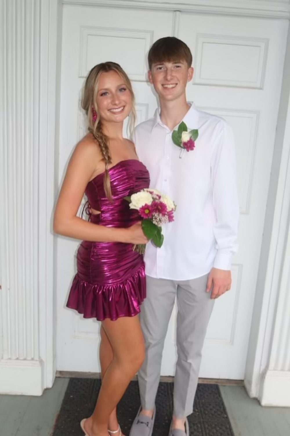 Strapless Purple Metallic Ruffle Open Back Homecoming Dress Dressesforparty Strapless Purple Metallic Ruffle Open Back Homecoming Dress Dressesforparty