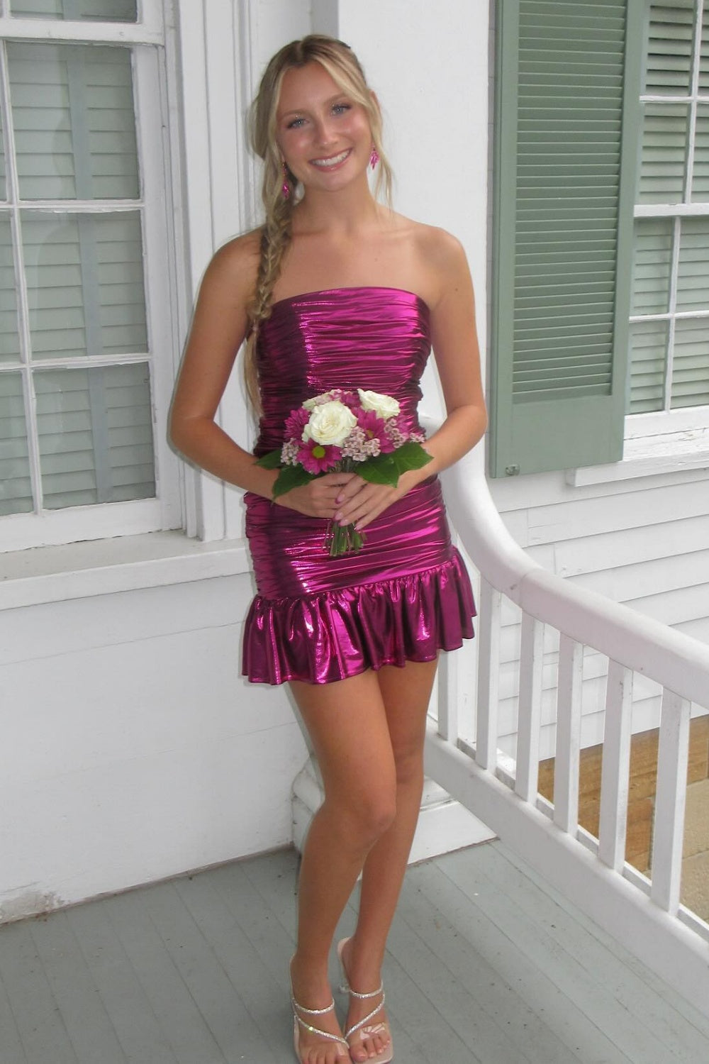 Strapless Purple Metallic Ruffle Open Back Homecoming Dress Dressesforparty Strapless Purple Metallic Ruffle Open Back Homecoming Dress Dressesforparty