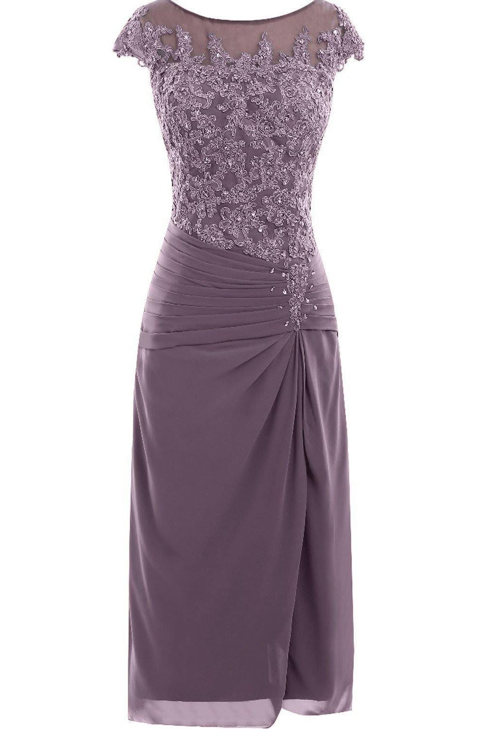 Dusk Cap Sleeve Illusion Lace Applique Diamond Ruched Mother of the Bride Dress