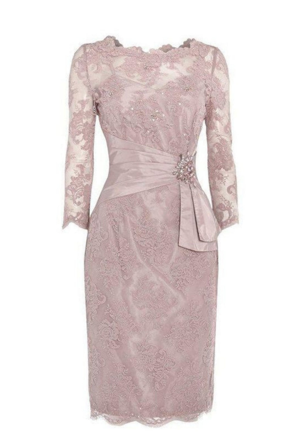 Light Pink Long Sleeve Lace Appliique Diamond Mother of the Bride Dress