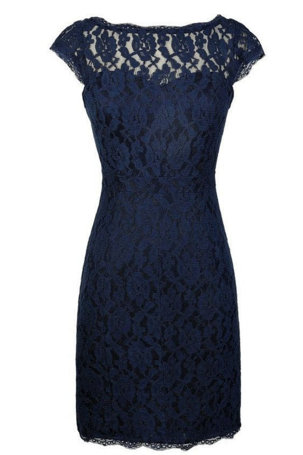 Navy Blue Cap Sleeve Lace Hollowed-out Mother of the Bride Dress