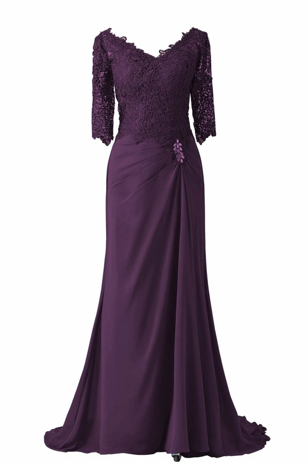 Plum Half Sleeve Lace Gemstone Ruched Mother of the Bride Dress Dressesforparty Plum Half Sleeve Lace Gemstone Ruched Mother of the Bride Dress Dressesforparty