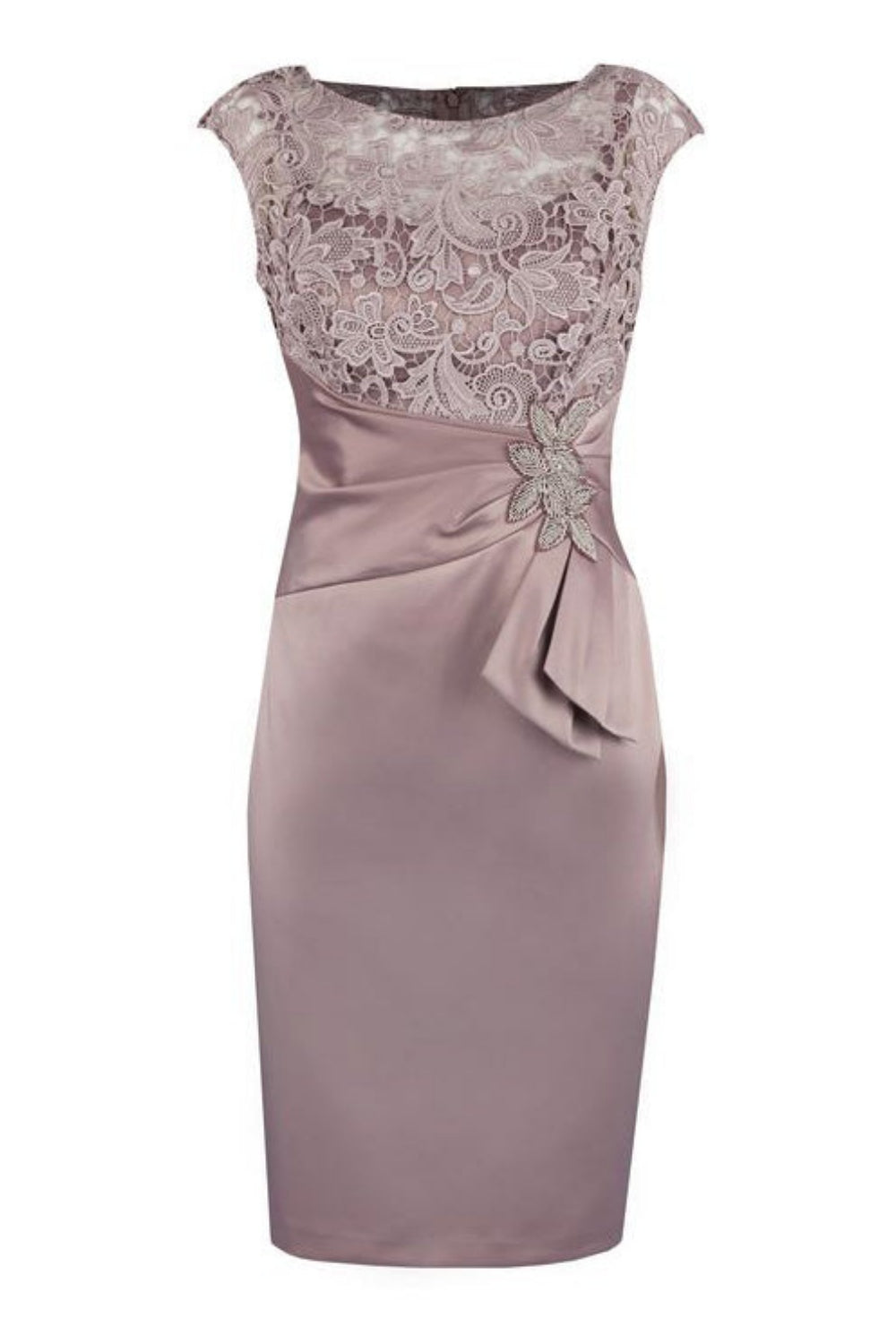 Mauve Cap Sleeve Lace Applique Mother of the Bride Dress