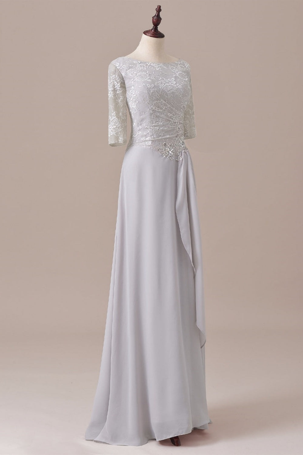 Sliver Half Sleeve Lace Diamond Mother of the Bride Dress