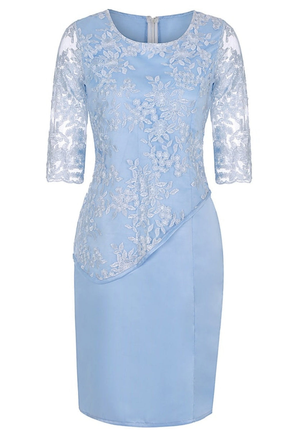 Half Sleeve Light Blue Lace Applique Mother of the Bride Dress