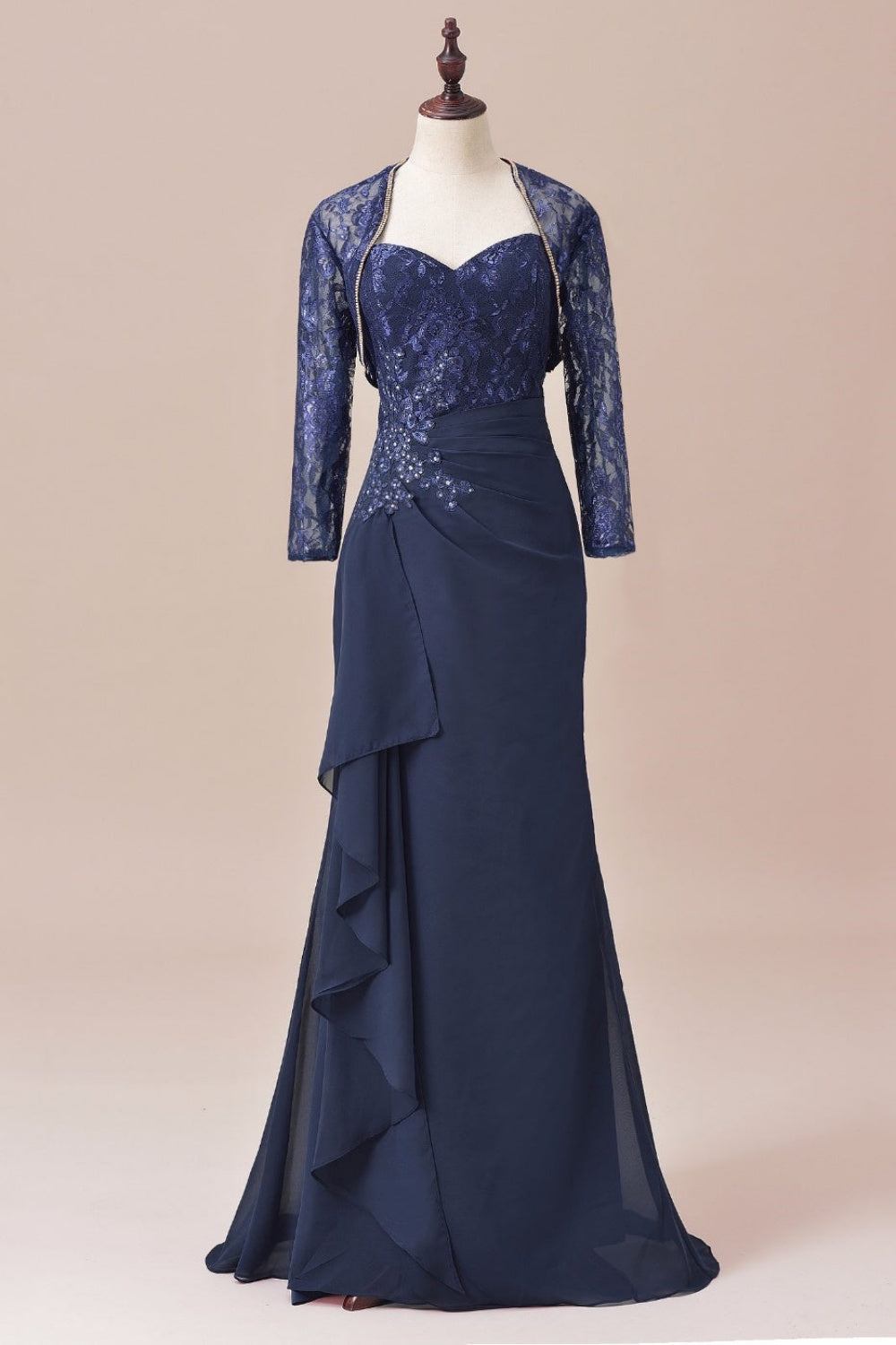 Dusk Blue Sweetheart Lace Applique Mother of the Bride Dress with Jacket