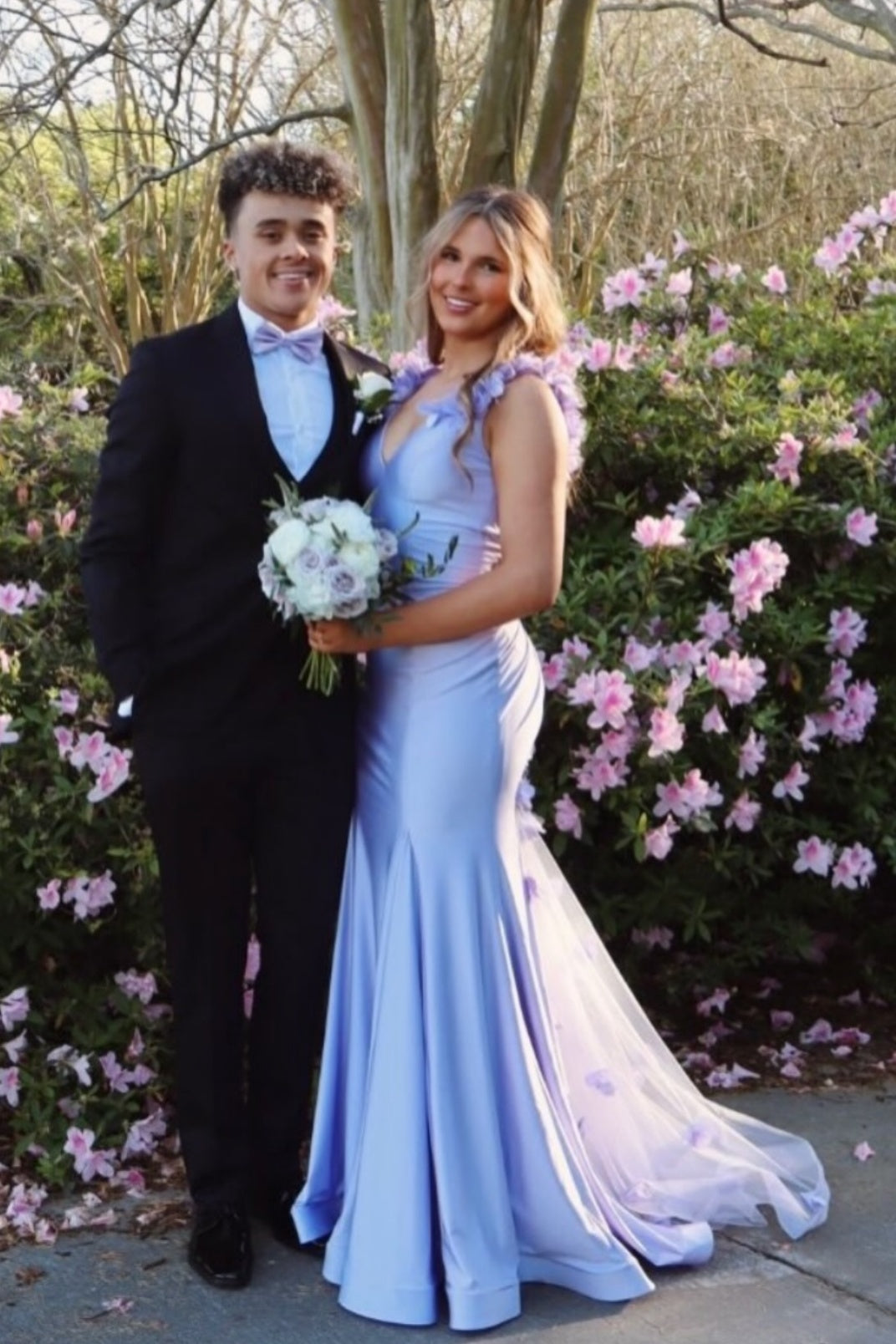 Lavender Mermaid Satin Dress with 3D Floral