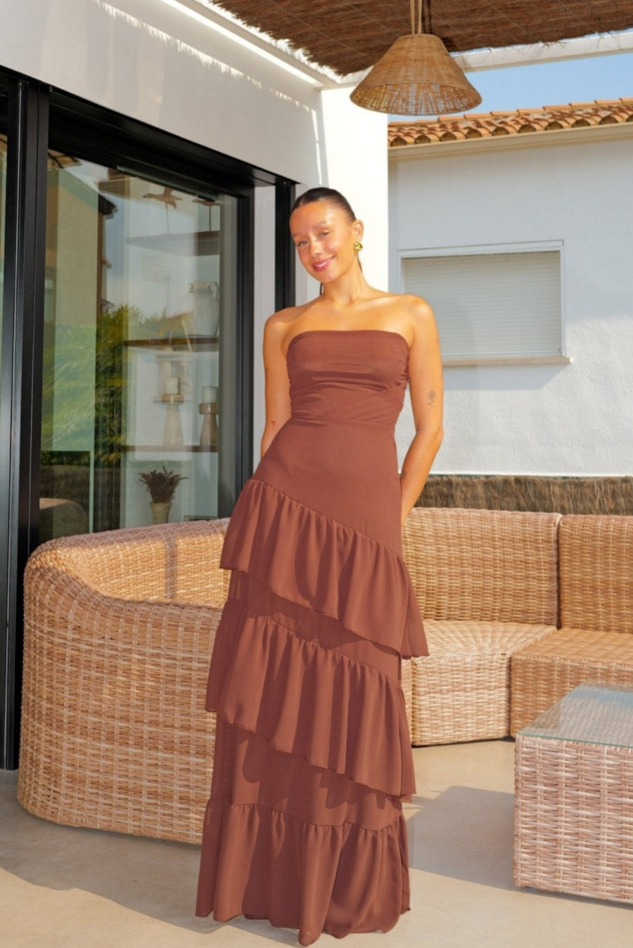 Navy Chiffon A-Line Strapless Floor-Length Dress