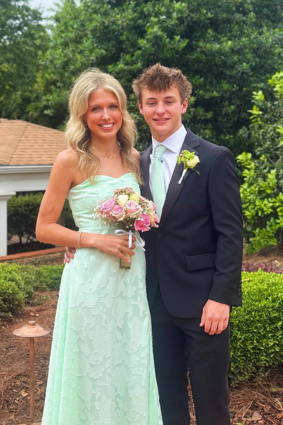 Strapless Mint Green Jacquard A-line Formal Dress