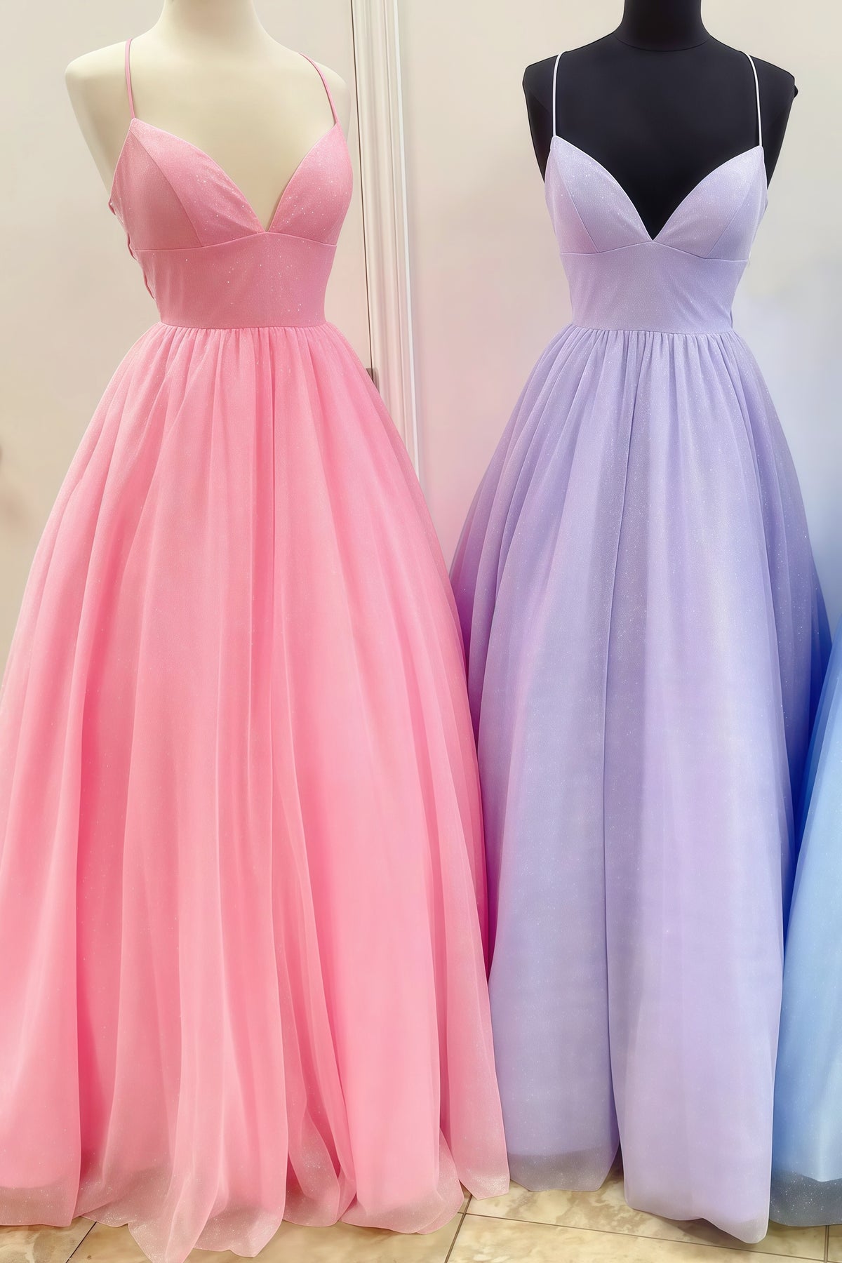 Princess Pink A-line Spaghetti Straps Long Prom Dress