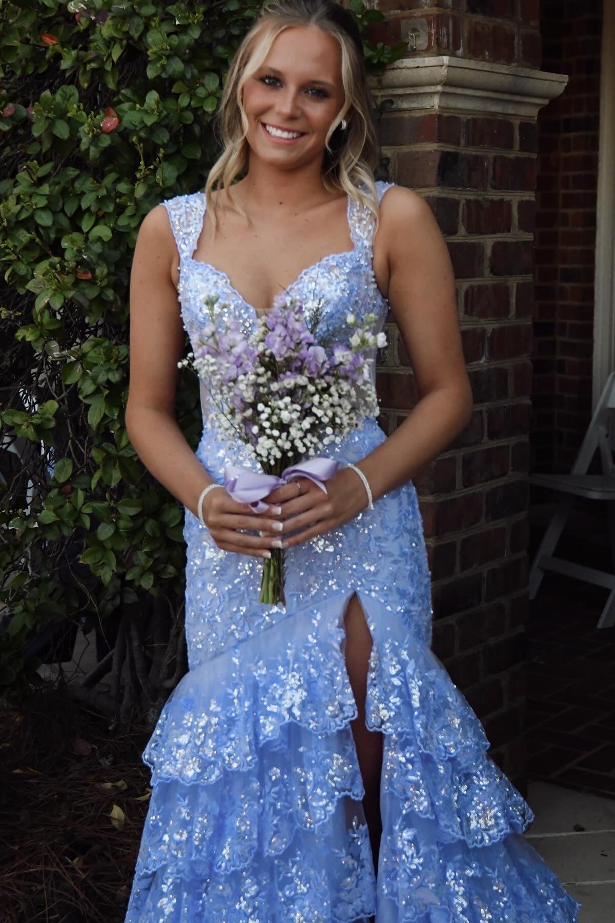 Off-the-shoulder Light Blue Appliqu Long Tiered Ruffle Prom Dress Dressesforparty Off-the-shoulder Light Blue Appliqu Long Tiered Ruffle Prom Dress Dressesforparty