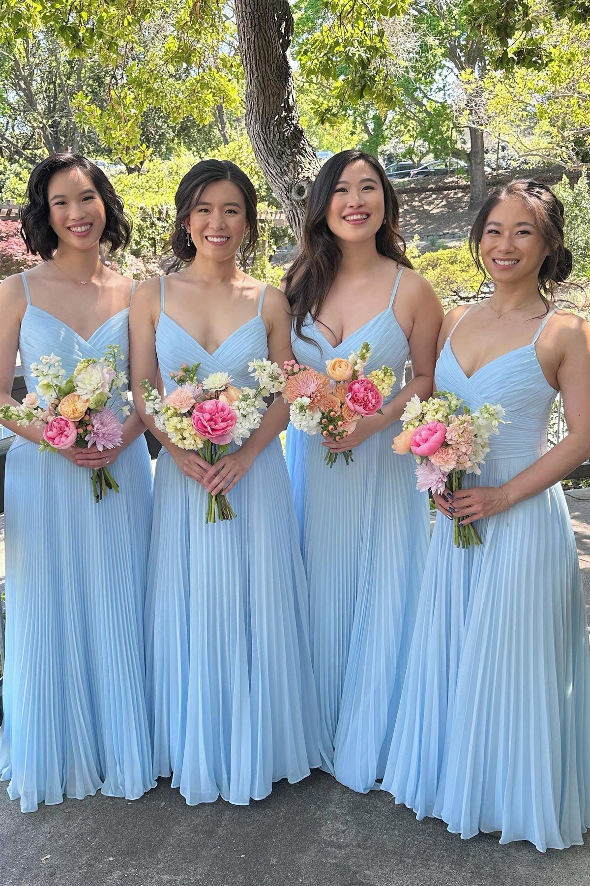 Light Blue Pleated Chiffon Ruched A-line Bridesmaid Dress