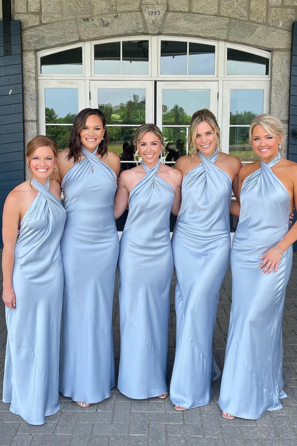 Halter Light Blue Fitted Long Bridesmaid Dress – Dressesforparty
