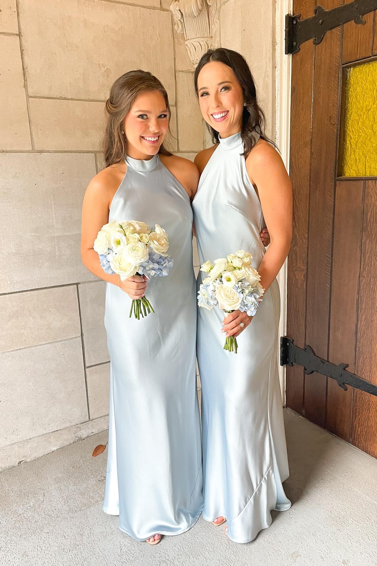 Chiffon Bridesmaid Dresses Halter Neck Light Blue Halter Neck Fitted Bridesmaid  Dress  Dressesforparty