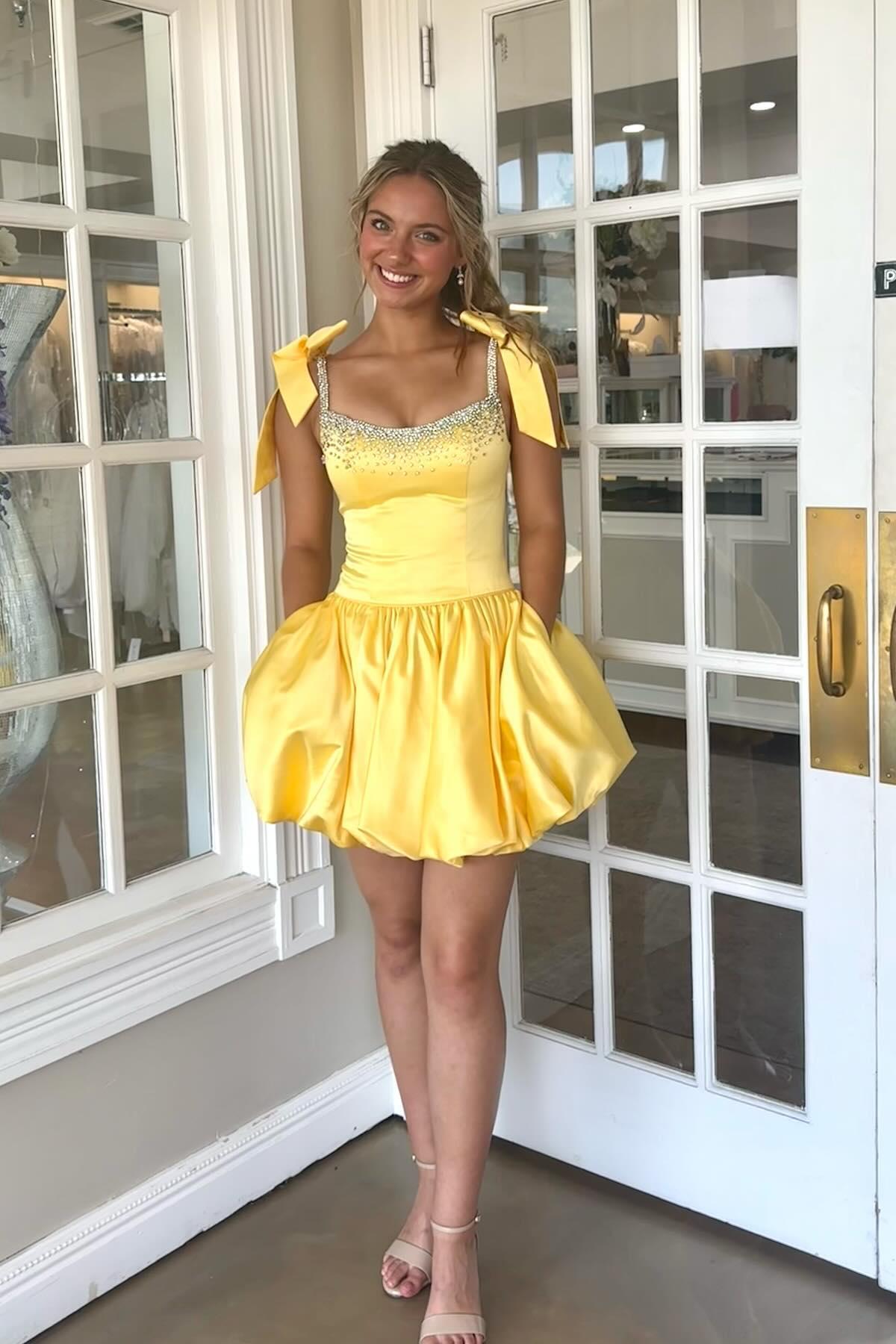 Beaded Yellow A-line Short Bubble Dress Dressesforparty Beaded Yellow A-line Short Bubble Dress Dressesforparty