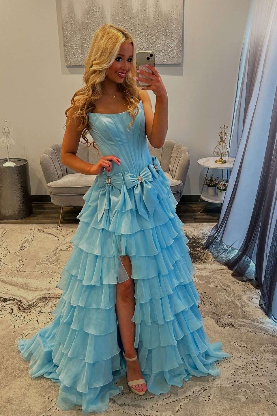 Strapless Yellow A-line Ruffle Formal Dress with Bows Dressesforparty Strapless Yellow A-line Ruffle Formal Dress with Bows Dressesforparty