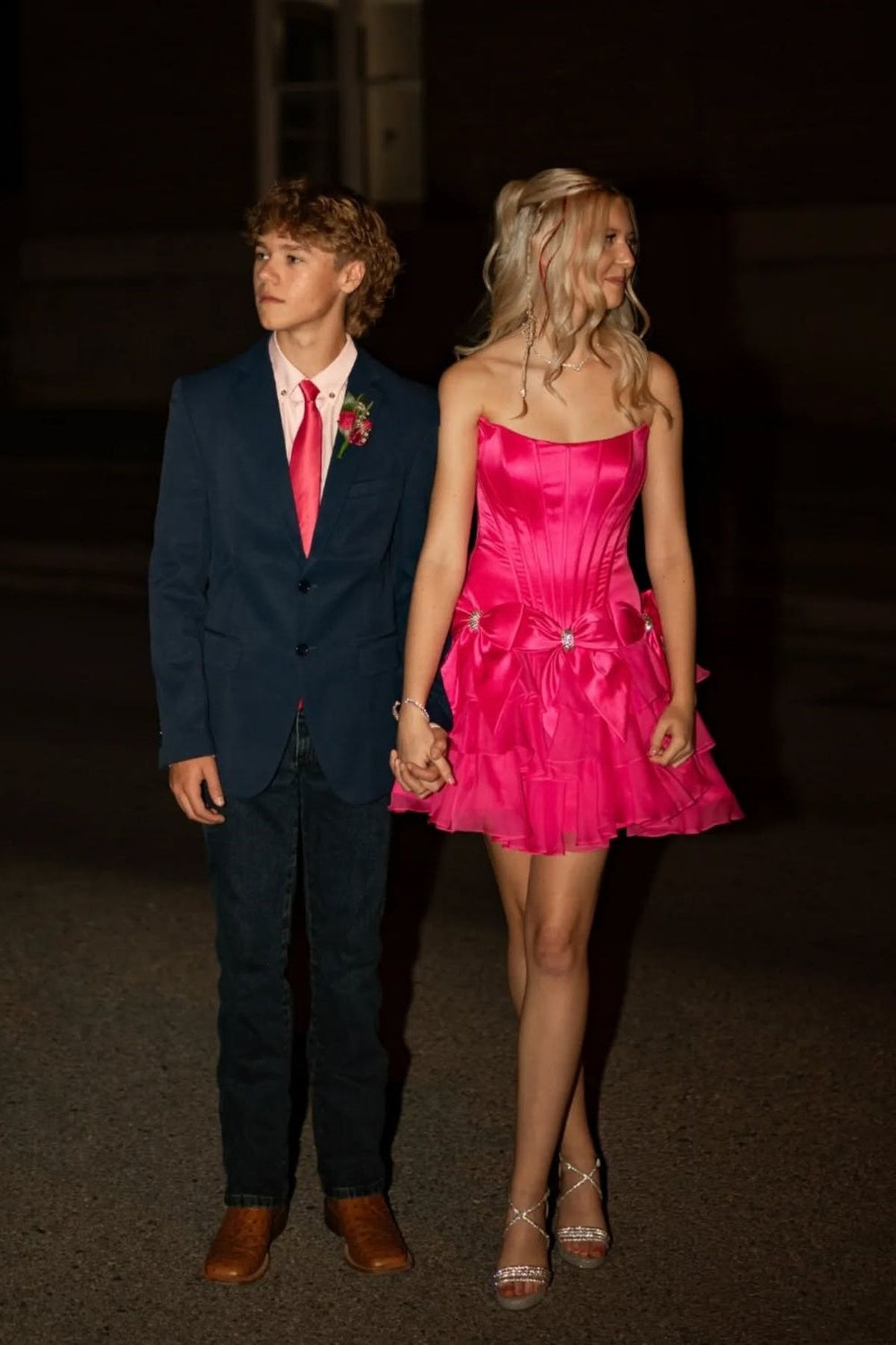 Strapless Hot Pink A-line Bow Dress