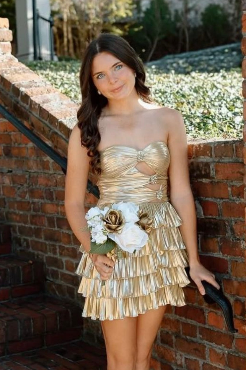Gold Strapless Cut-Out Mini Dress