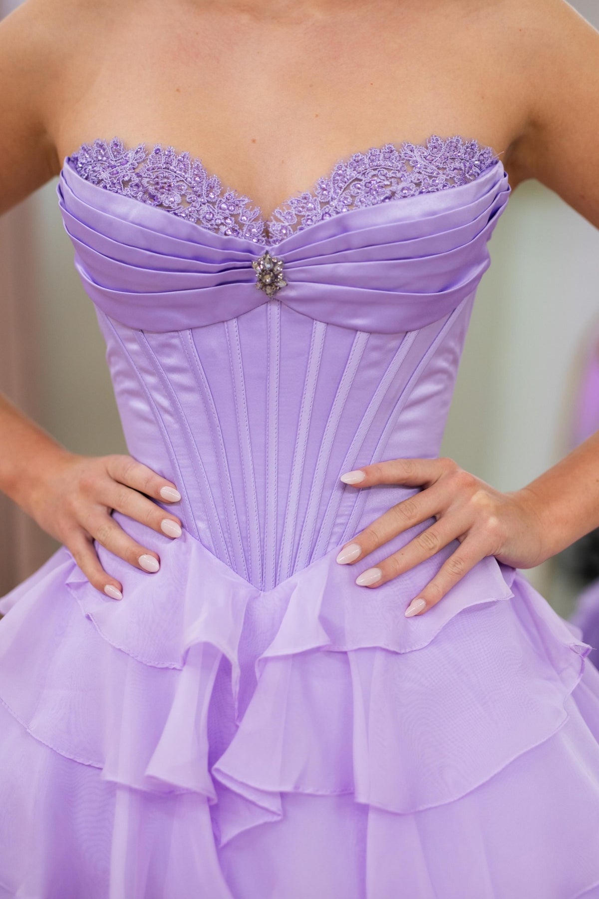 Lavender Corset A-line Mini Ruffle Dress