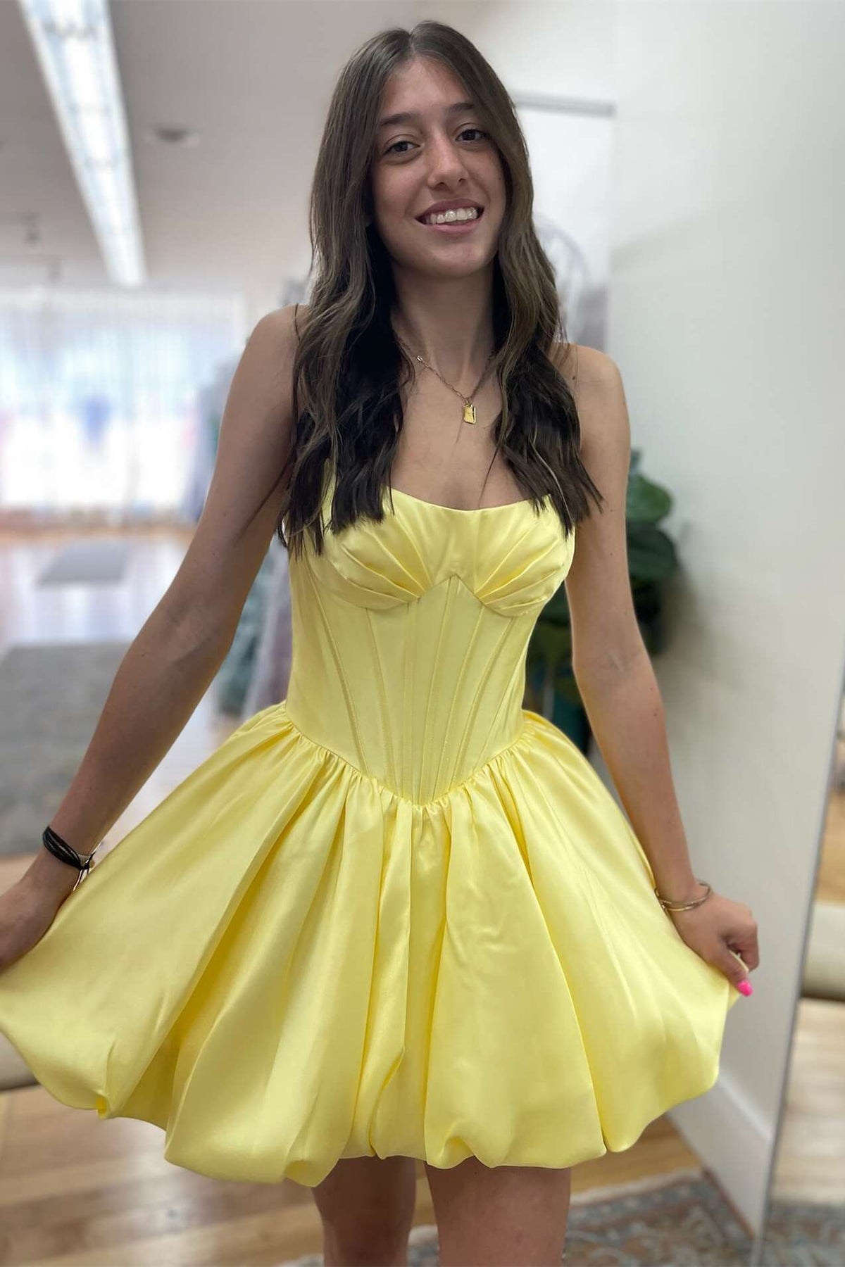 Strapless Yellow Corset A-line Short Bubble Dress Dressesforparty Strapless Yellow Corset A-line Short Bubble Dress Dressesforparty