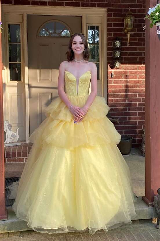 Sweetheart Yellow Tulle A-line Tiered Ball Gown – Dressesforparty