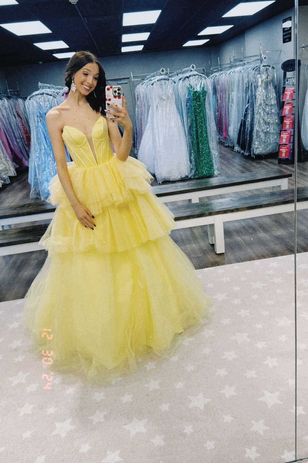 Sweetheart Yellow Tulle A-line Tiered Ball Gown