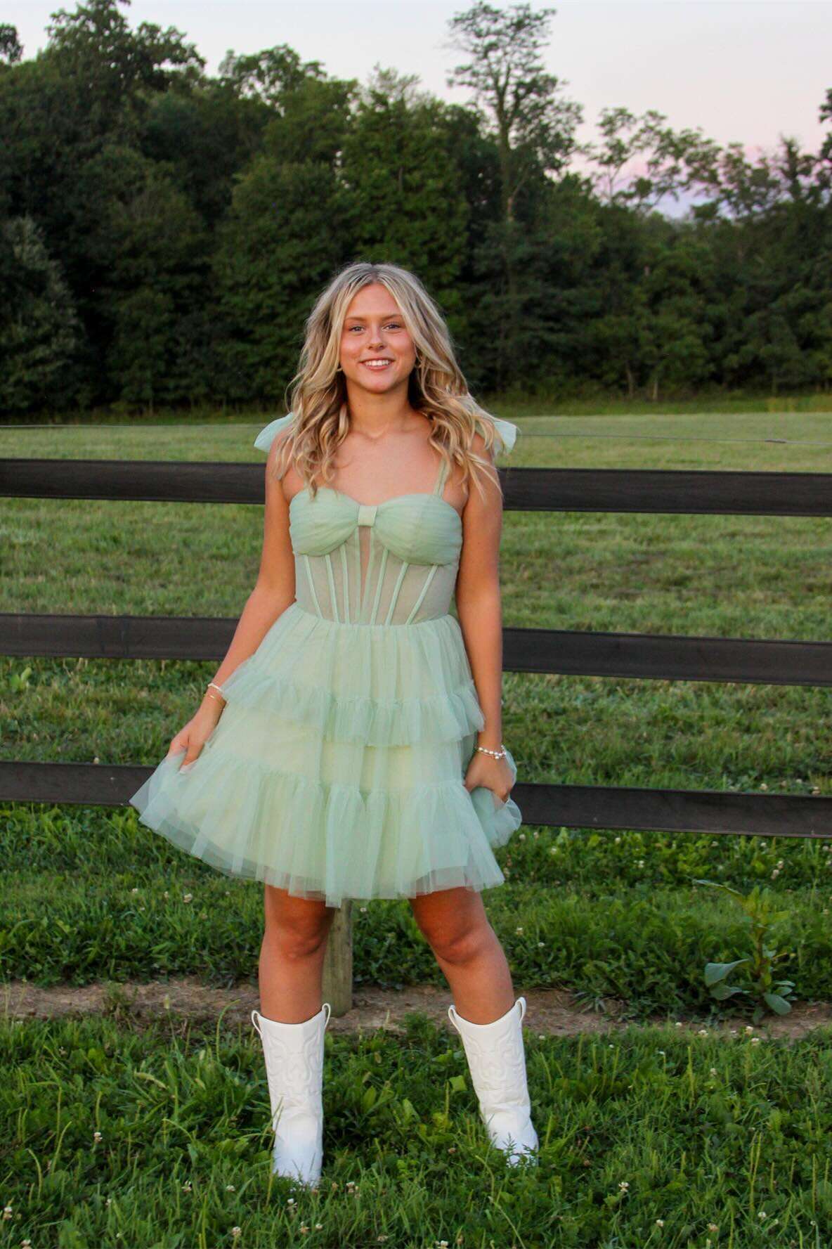 Sage Green Corset Tulle A-line Short Dress
