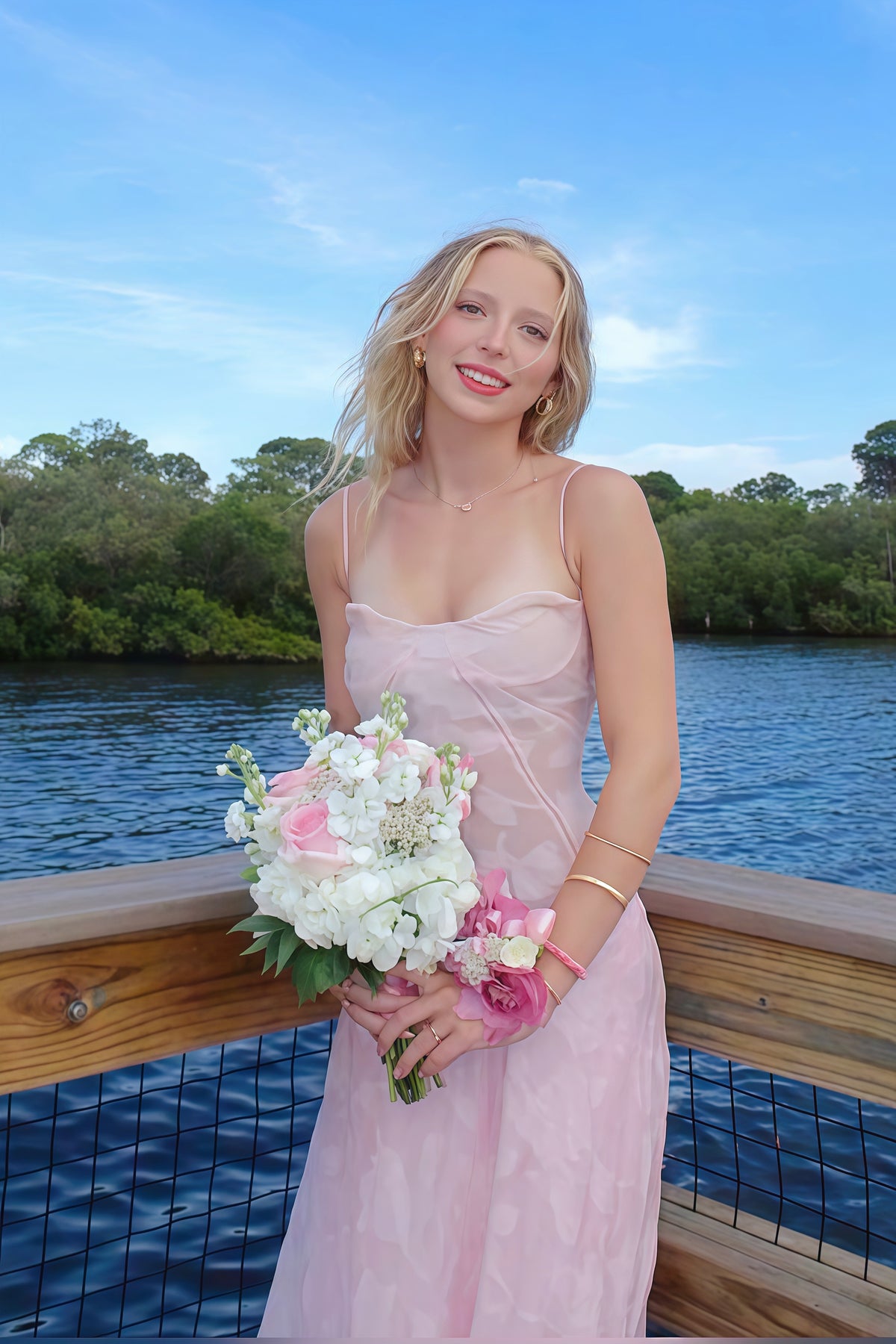 Gorgeous Pink Lace A-line Long Formal Dress