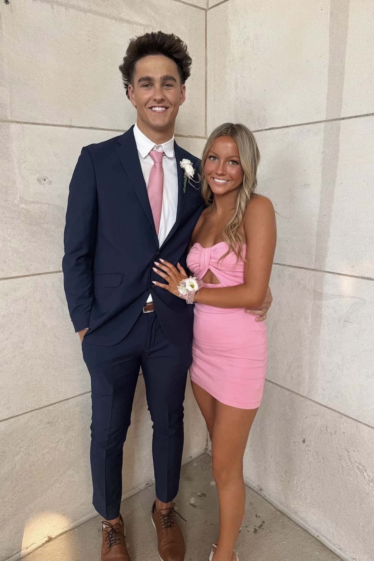 Ruched Pink Keyhole Tight Mini Dress