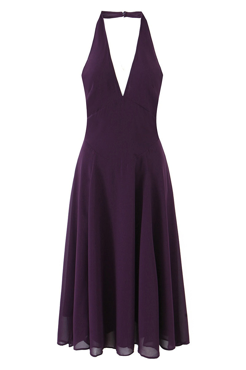 Halter V-neck Purple Dress