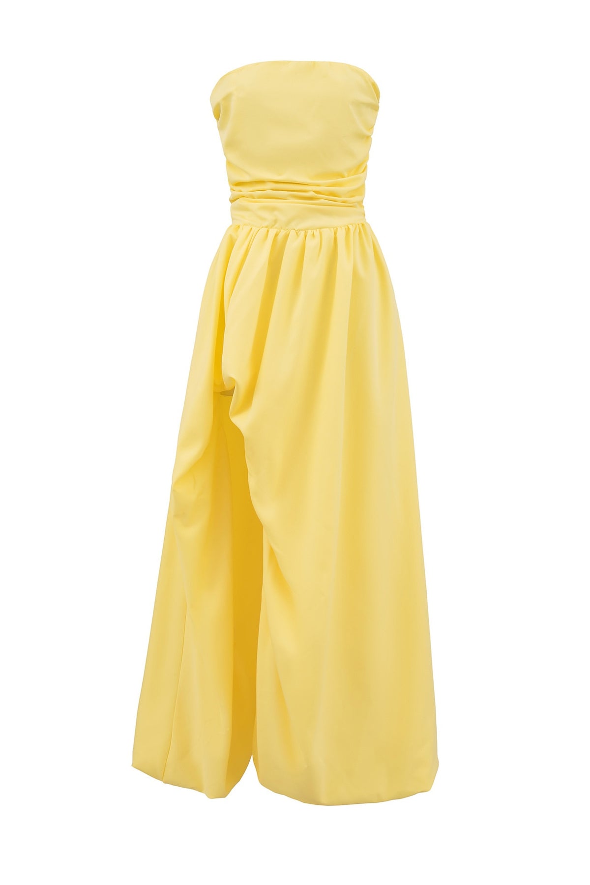 Strapless Yellow Slit Long Dress