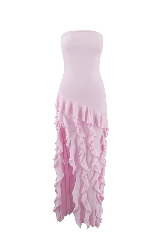 Strapless Bodycon Side Slit Dress