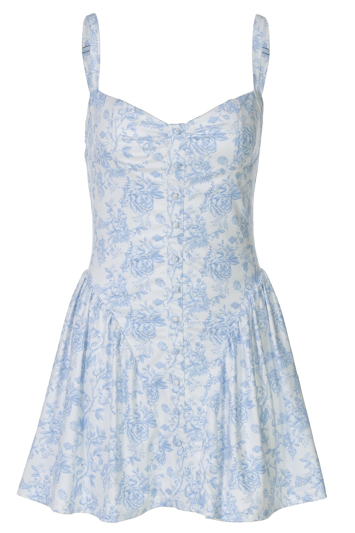 Blue Waist-Cinched Printed Mini Dress