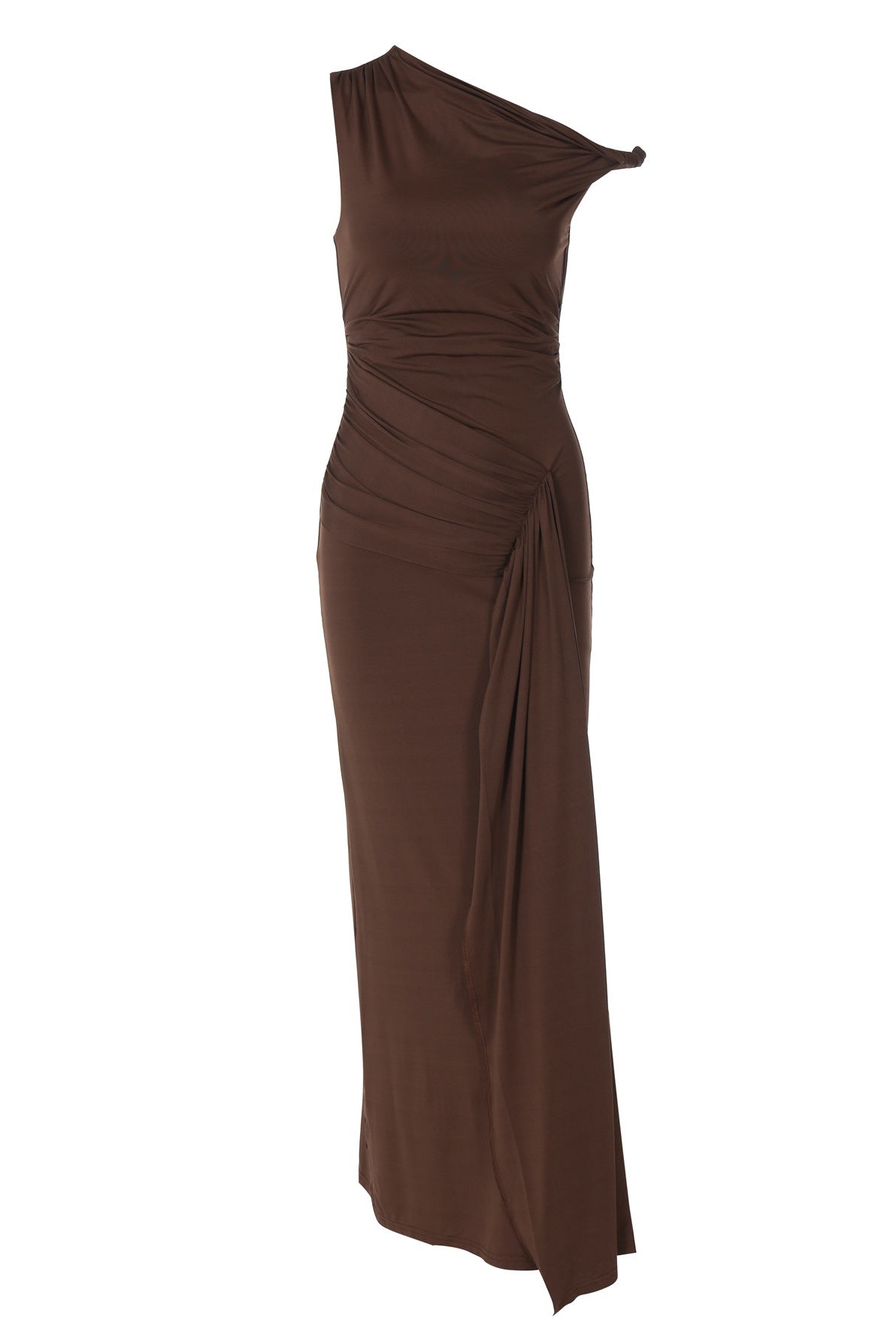 Fitted Asymmetric Neck Tie-Front Dress