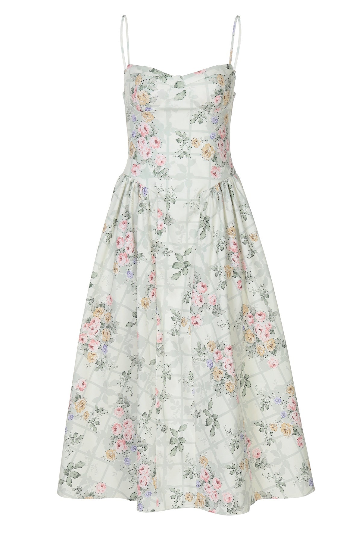 Waist-Cinched Printed Spaghetti Strap Dress