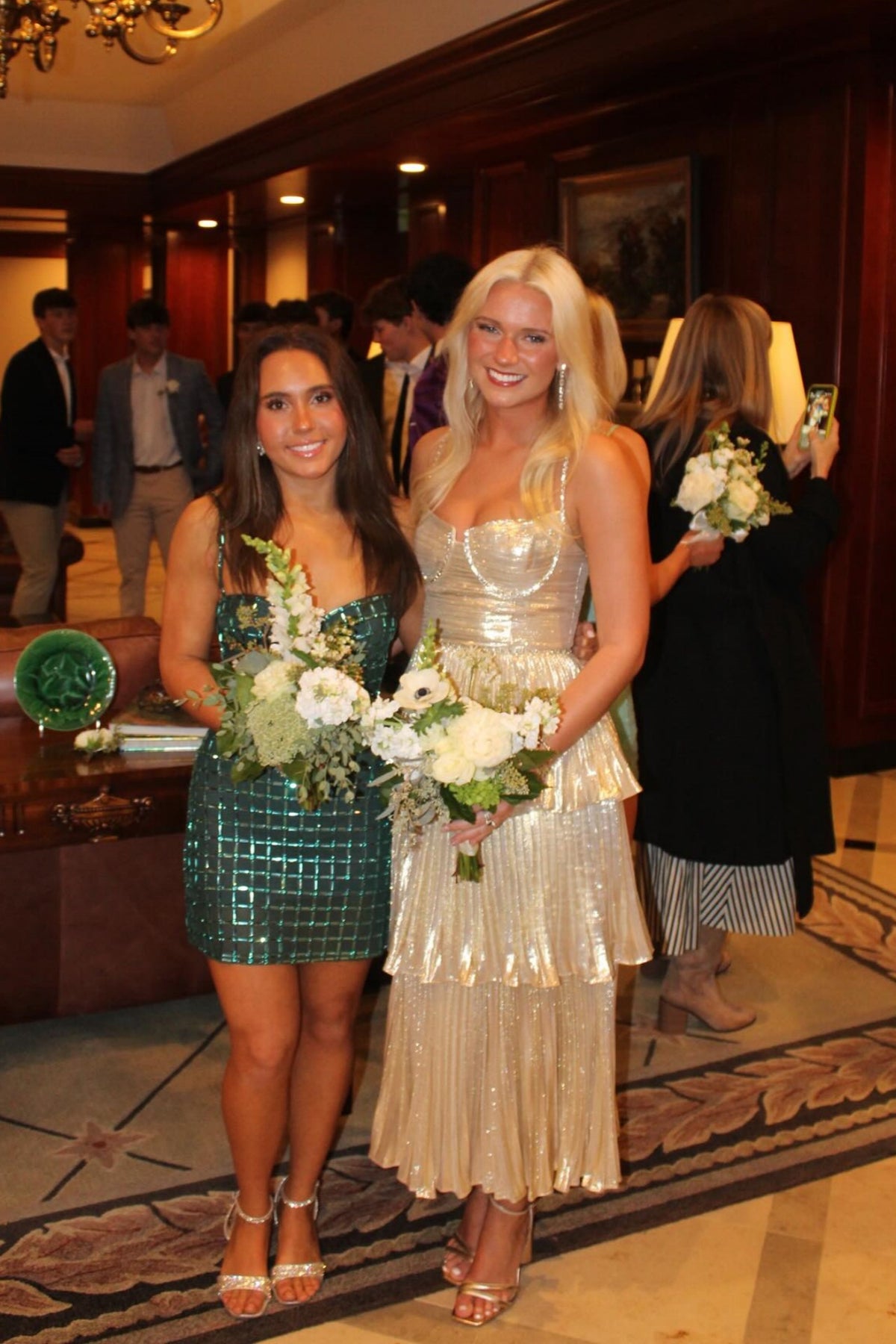 Straps Champagne Pearls Tiered Long Dress