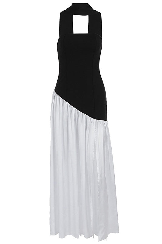 Black and White Strapless High Side Slit Maxi Dress