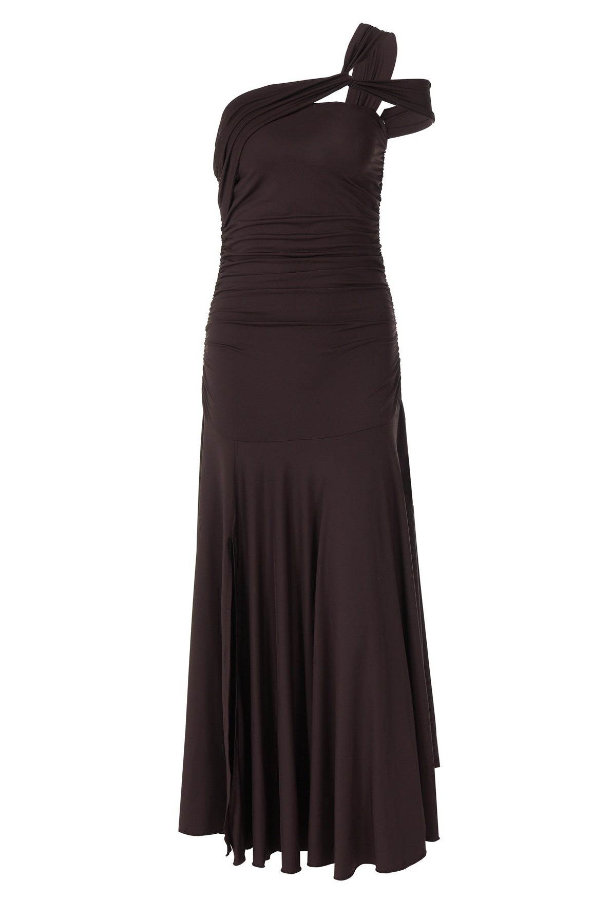Coffee Brown One-Shoulder Tie Dress