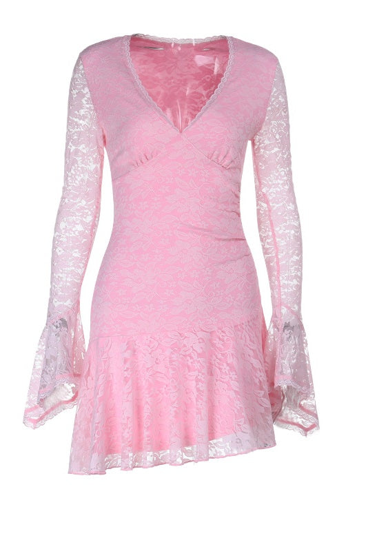 V-Neck Lace Long-Sleeve A-Line Dress