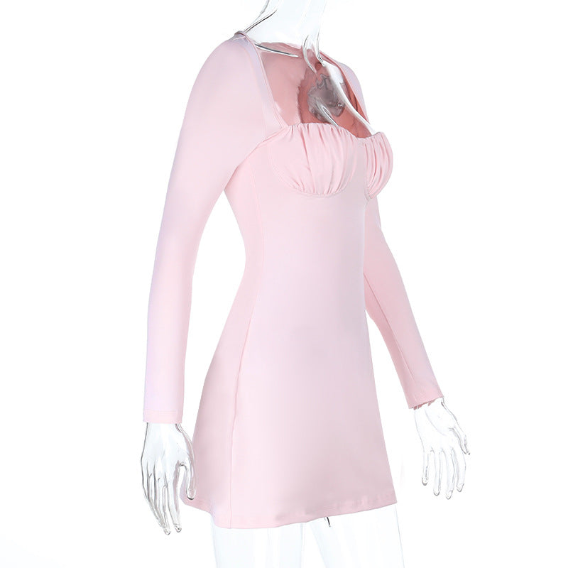 Pink Long-sleeve Bodycon Mini Dress